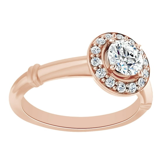 AFFY Simulated White Moissanite & Natural Diamond Engagement Halo Ring In 14K Rose Gold, Size-13.5