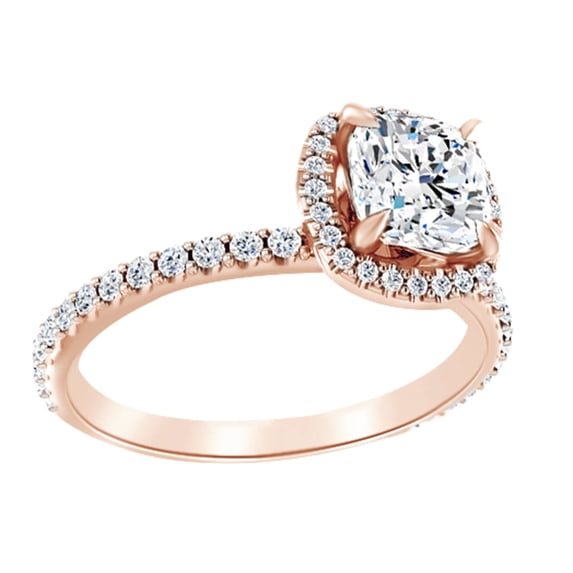 AFFY Simulated White Moissanite & Natural Diamond Engagement Ring In 14K Rose Gold, Size-7.5