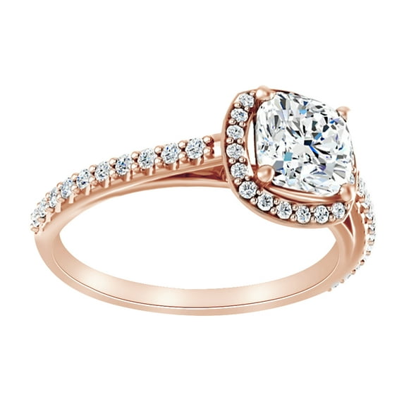 AFFY Simulated White Moissanite & Natural Diamond Engagement Ring In 14K Rose Gold, Size-8.5