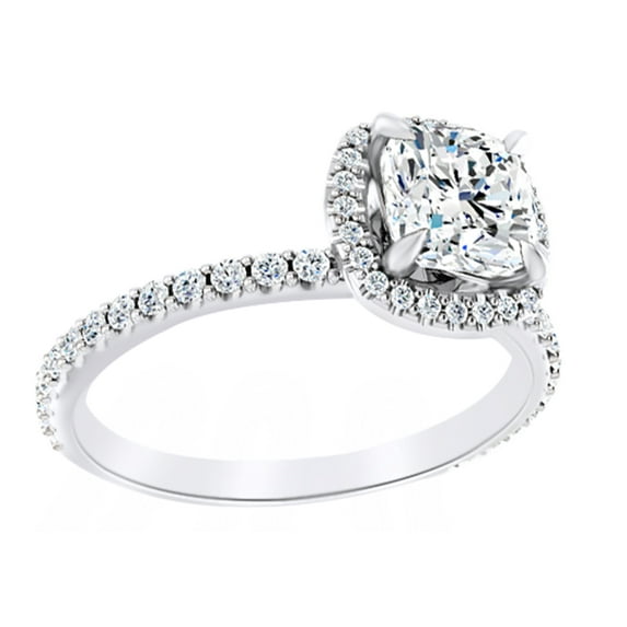 AFFY Simulated White Moissanite & Natural Diamond Engagement Ring In 14K White Gold, Size-8