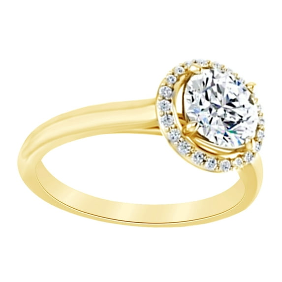 Simulated White Moissanite & Natural Diamond Halo Solitaire Ring In 14k Solid Yellow Gold, Ring Size-4.5