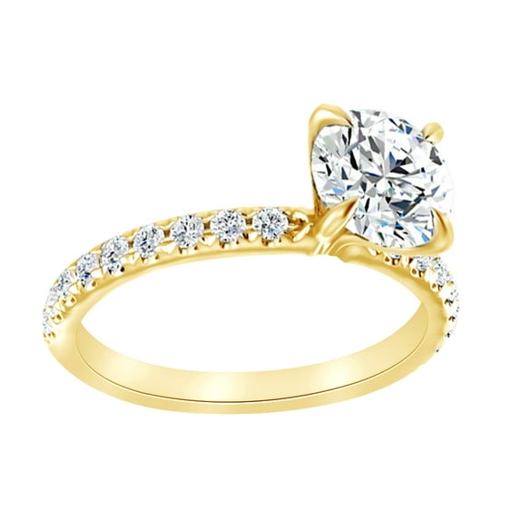 AFFY Simulated White Moissanite & Natural Diamond Solitaire Engagement Ring 14K Yellow Gold, Size-8
