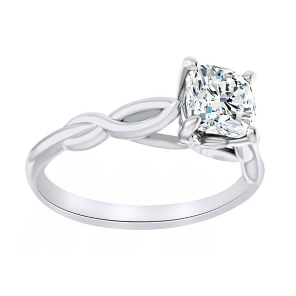 AFFY Simulated White Moissanite Solitaire Twisted Engagement Ring In 14K Solid White Gold, Size-9.5