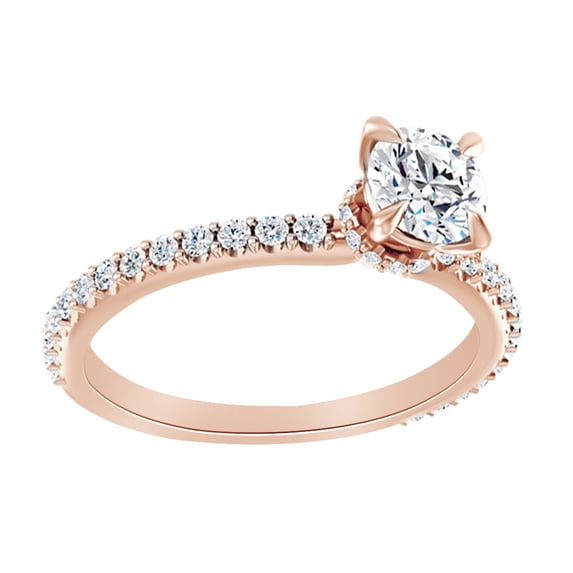 AFFY Simulated White Moissanite With Natural Diamond Engagement Band Ring In 14K Rose Gold, Size-14