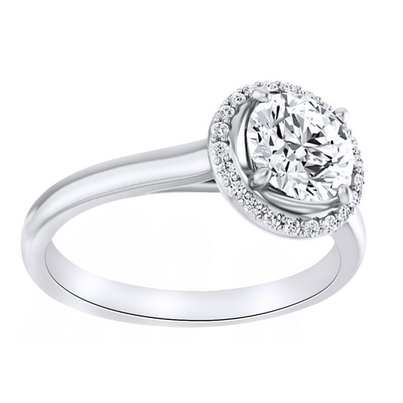 AFFY Simulated White Moissanite With Natural Diamond Halo Engagement Ring In 14K White Gold, Size-9