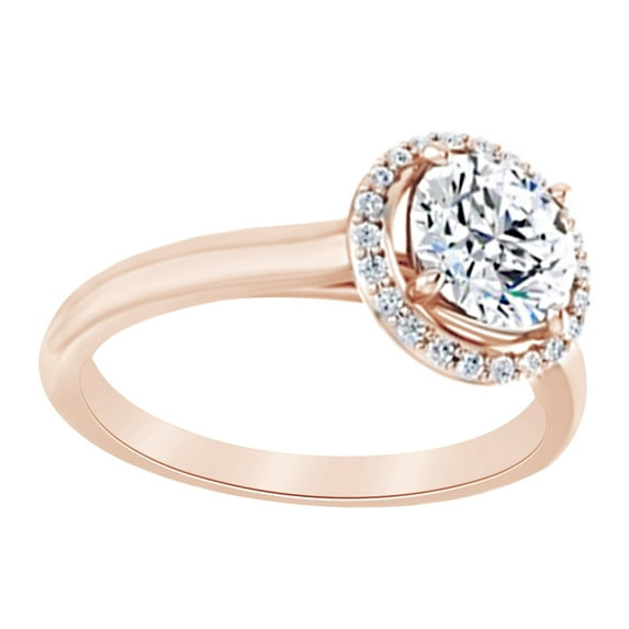 AFFY Simulated White Moissanite With Natural Diamond Halo Solitaire Ring In 14k Solid Rose Gold, Ring Size-6.5