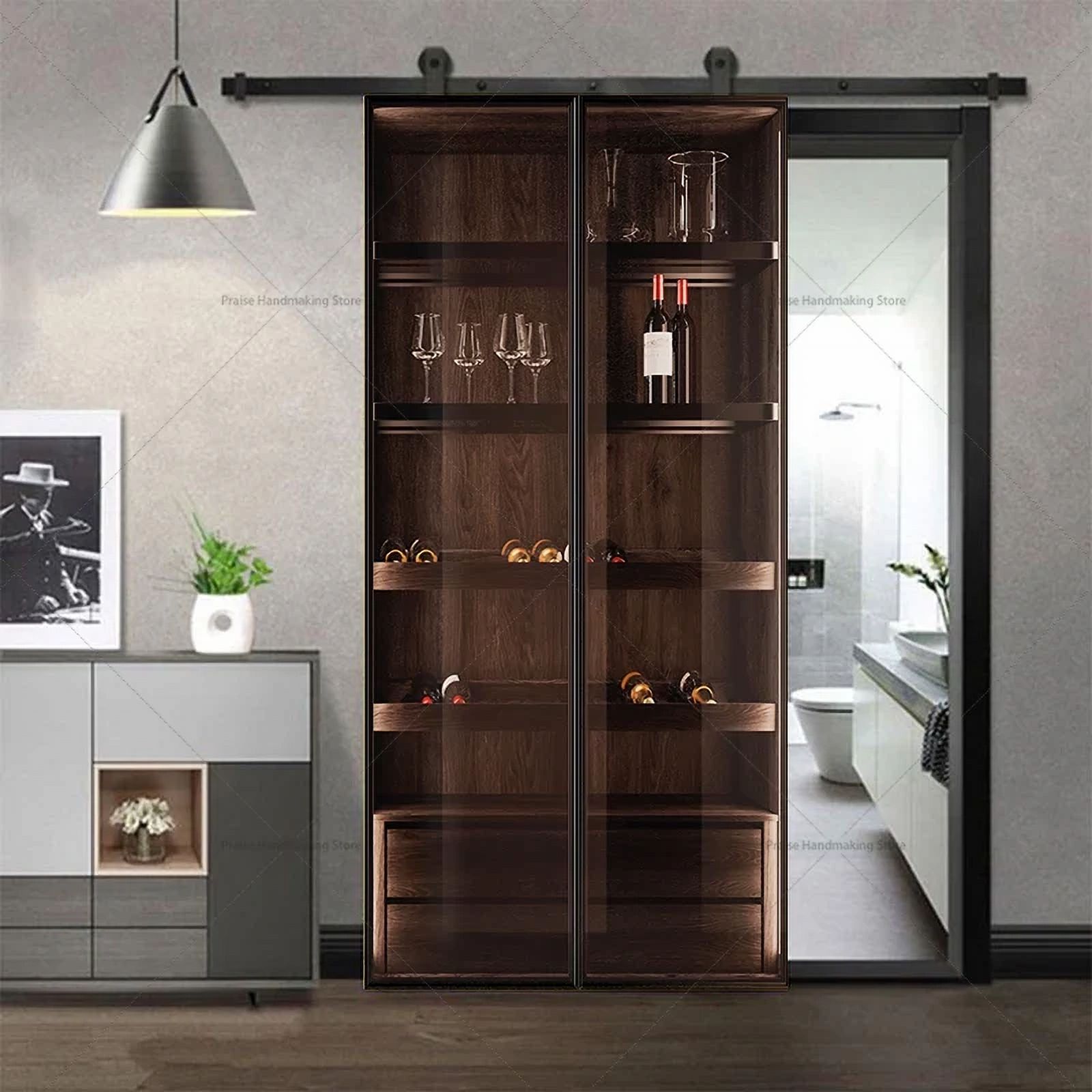 Simulated Wine Cabinet Bookshelf Door Sticker Apartment Decoration ...