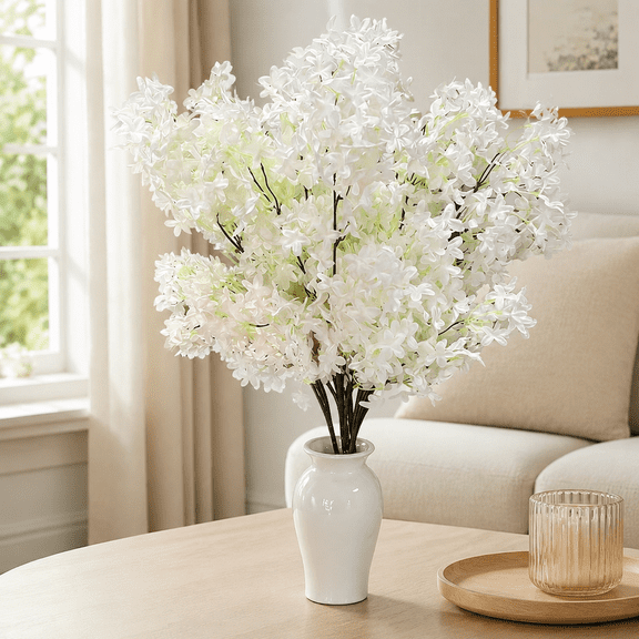 Simulated cross cherry blossoms, lilacs, 5 branches, 32 inches (White)