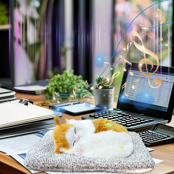 Simulation Animal Car Dash Decorations, Decorative Cute Realistic Plush Sleeping Cat on Mat, Car Interior Dashboard Ornaments, Activated Carbon Air Freshener Smell Odor Absorber for Cars Home Office