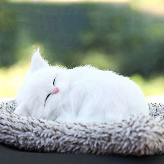 Simulation Animal Car Dash Decorations, Decorative Cute Realistic Plush Sleeping Cat on Mat, Car Interior Dashboard Ornaments, Activated Carbon Air Freshener Smell Odor Absorber for Cars Home Office