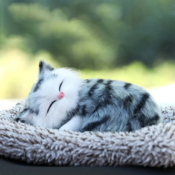 Simulation Animal Car Dash Decorations, Decorative Cute Realistic Plush Sleeping Cat on Mat, Car Interior Dashboard Ornaments, Activated Carbon Air Freshener Smell Odor Absorber for Cars Home Office