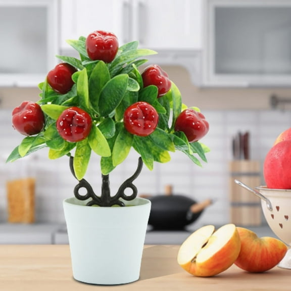 Simulation Apple Fruit Tree Bonsai, Artificial Flowers in Pot Decor Flower Orange Peach Fruit Tree Bonsai Plants Flowers in Pot Table Centerpieces Dinning Room Table Kitchen Decoration