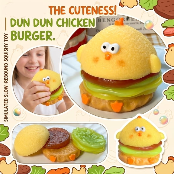 Simulation Bird Burger Shape Squishy Fidget Toys for Adults Soft Slow Rebound Sensory Gadget Realistic Food Office Desk Accessory Pressure Relief Tool 1 Pack