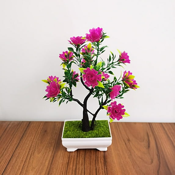 Simulation Bonsai Fade-less Clear Texture Realistic No Watering Plastic Decorate Full of Vitality Vibrant Not Wither Simulation Bonsai Party Decor-Rose Red