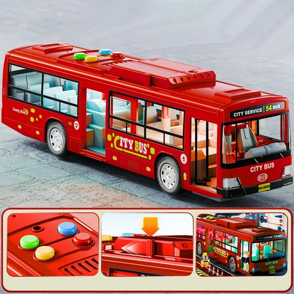 Simulation Bus Toys for 3-6 Years Old Boys,Childen Educational Puzzle Toys,Large Bus Model with Open Doors,Little Boys and Girls Birthday Christmas Gift