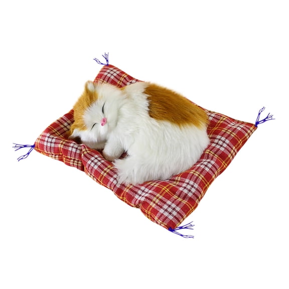 Simulation Cat Plush Toy with Sound and Cloth Mat, 6.7x5.5 Inch Lifelike Meowing Kitten Figure for 3+ Years