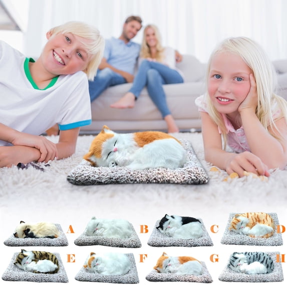 Simulation Cat Toy with Cloth Mat Sound Making Lifelike Doll Educational Kids Gift Home Car Decoration for Over Three Years Old,10.6x7.5 Inch