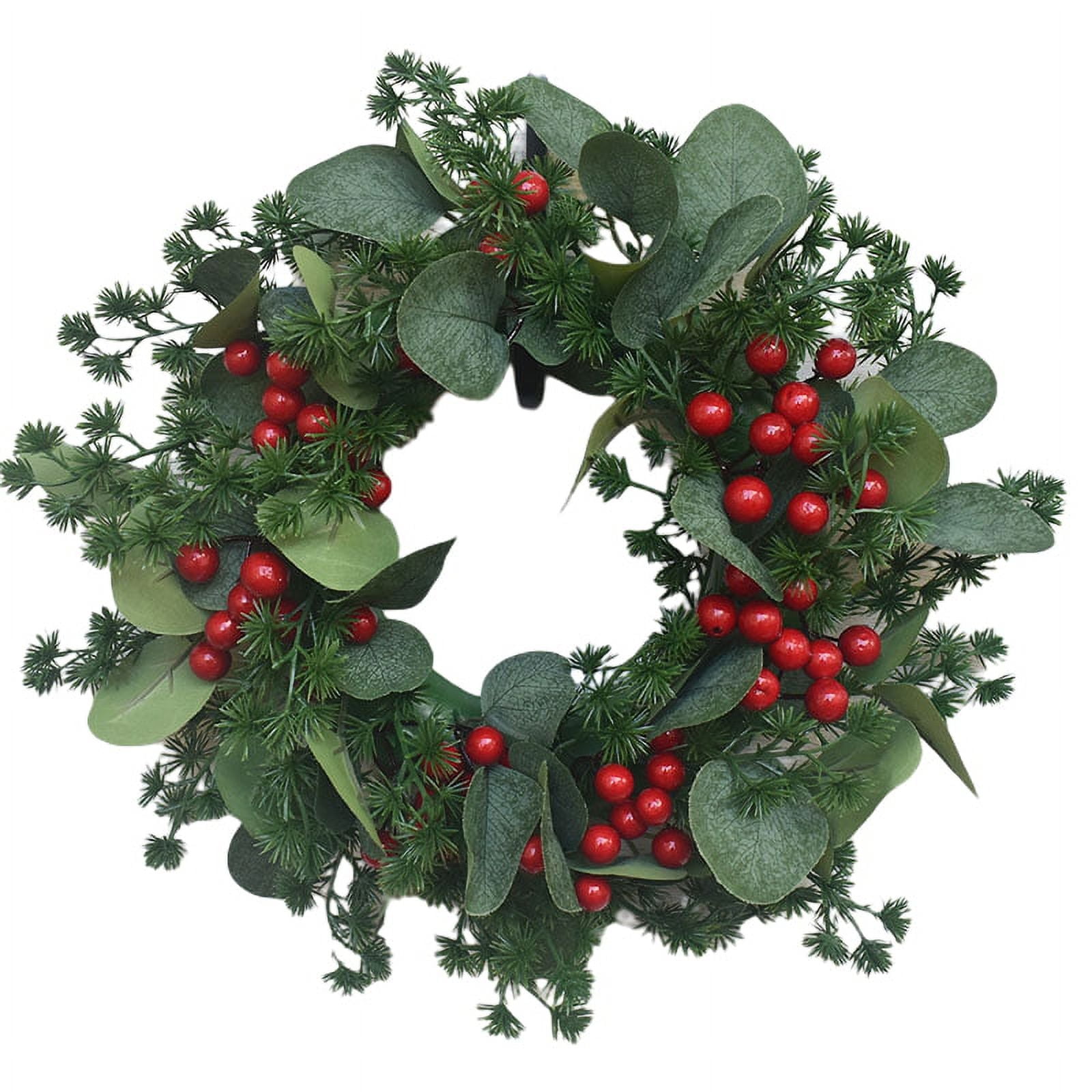 Simulation Christmas Wreath Small Berry Eucalyptus Leaf Door Hanging Window Decoration Berry Christmas Wreath 11.81Inch