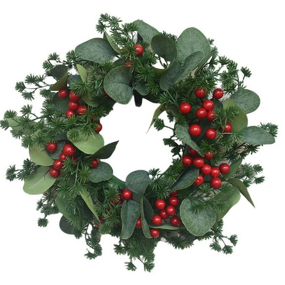 Simulation Christmas Wreath Small Berry Eucalyptus Leaf Door Hanging Window Decoration Berry Christmas Wreath 11.81Inch