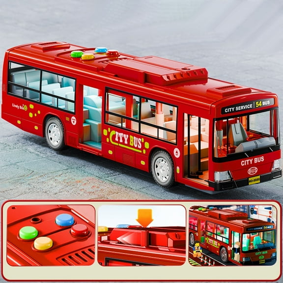 Simulation City Bus Toy Model with Door Opening Function | Light & Sound| Inertia Drive | Interactive Collectible | Green Blue Red | 11-12 Inch