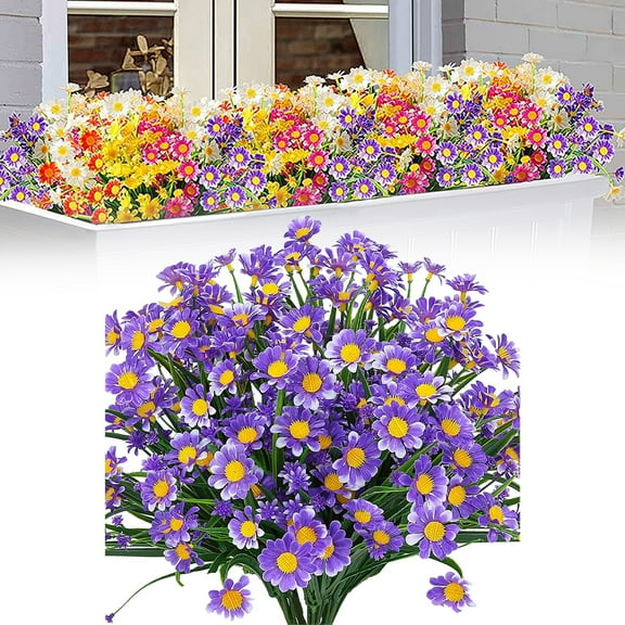 [Simulation Daisy Purple]-Outdoor Artificial Daisies Flowers Shrubs Faux Plastic Greenery for Indoor Outside Hanging Plants Garden Porch Window Box Home Wedding Farmhouse Decor