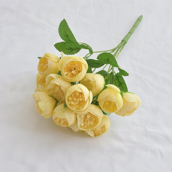 Simulation Dew Bouquet 15 Tea Roses Artificial Flowers,Elegant Lifelike Wedding Handheld Peony Bouquet Maintenance-Free Decor,Ideal for Weddings Home Decor Special Events and Gifts-E