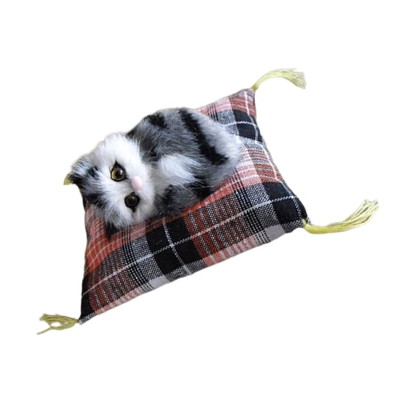 Simulation Doll Realistic Furry Plush Sleep Cats Plush Statue Ornament with Mat Home Decors for Lover