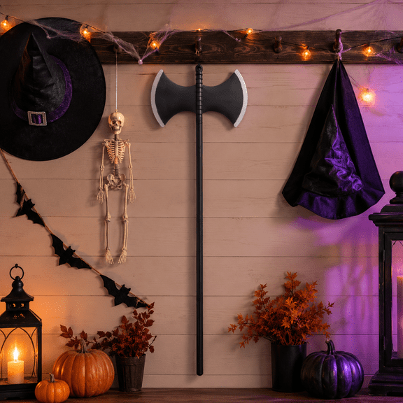 Simulation Double Sided Axe Pirate Weapon Props, Halloween Cosplay Accessory, Spooky Playing Toy for Masquerade Party, Dress-Up Performance and Ghost Festival Role Play