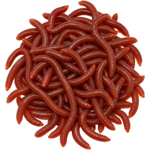 Simulation Earthworm Soft Fishing Lures Shrimp Scented Artificial Worm Bait | Fake Red Plastic Wacky Power Fish Bites for Bass Trout Freshwater Saltwater Halloween Lifelike Trick Sensory Bin Items