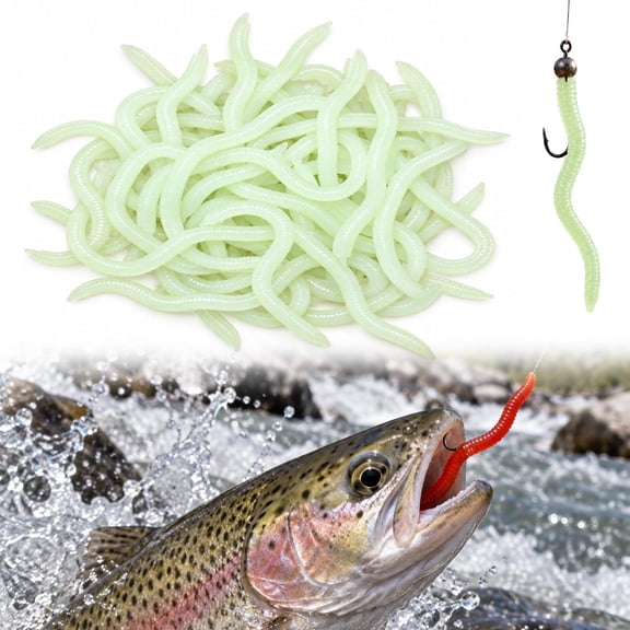 Simulation Earthworm Soft Fishing Lures, Soft Fishing Lures Artificial Baits, Shrimp Scented Fake Worms, Ribbed Flexible Design for Freshwater Saltwater Bass Walleye Angling