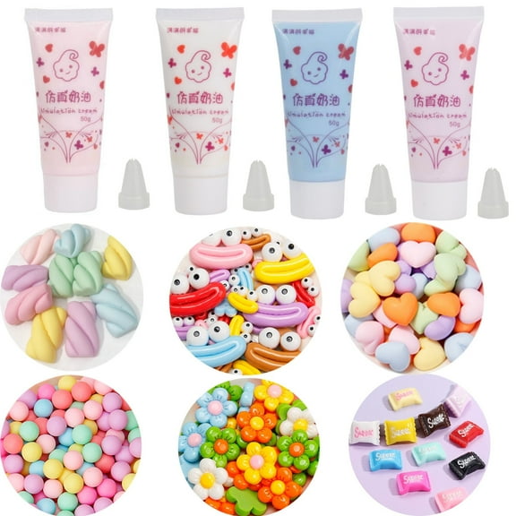 Whipped Cream Glue Kit 4 Pcs Cream Clay Glue DIY Phone Case Kit for Craft Handmade Decor