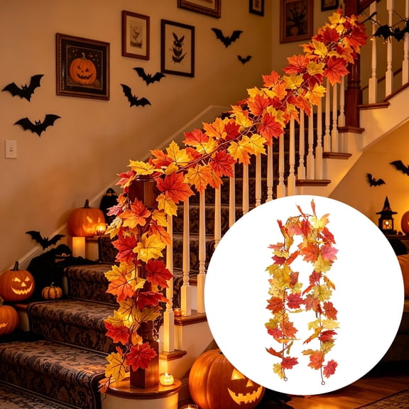 Simulation Fall Maple Leaf Vine Garland, Hanging Seasonal Autumn Decoration, Flexible Fireplace Wall Foliage Decor, Indoor Outdoor Thanksgiving Halloween Home Accent