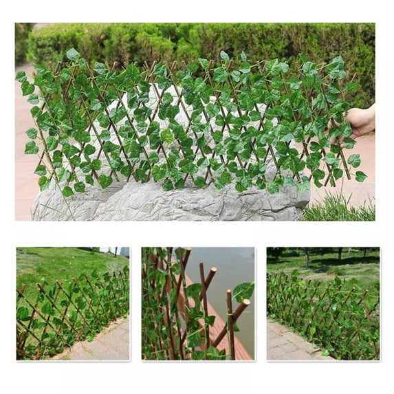 Simulation Fence Telescopic Fence Green Leaves Guardrail Decorative Leaves Blocking Plants Small, Expanded size :79*11