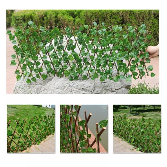 Simulation Fence Telescopic Fence Green Leaves Guardrail Decorative Leaves Blocking Plants Small, Expanded size :79*11