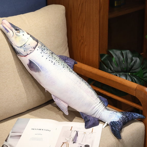 Simulation Fish Plush Toy Pillow23.6inch/ 60cm Soft Fish Decorate Pillow Cushion Stuffed Decorate Pillow Creative Gift Home Decor (Salmon)