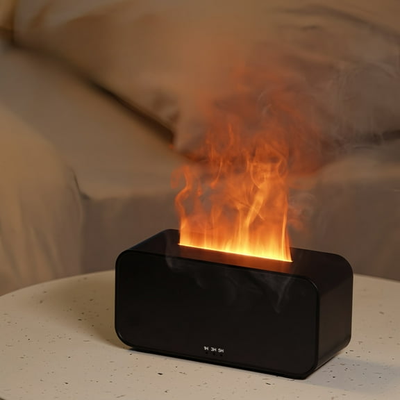 Simulation Flame Aromatherapy Oil Diffuser,7-Color Flame Fireplace-style ,120ml Silent Humidifier,Fine & Dense Spray, Multifunctional Button,Timer Function, Suitable Homes, Rooms,Office【Black】