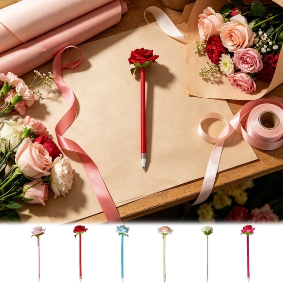 Simulation Flower Ballpoint Pen Rose Shaped • Cute Novelty Writing Pen • Smooth Black Ink Desk Decor • Gift Idea Festive Event Party Favor