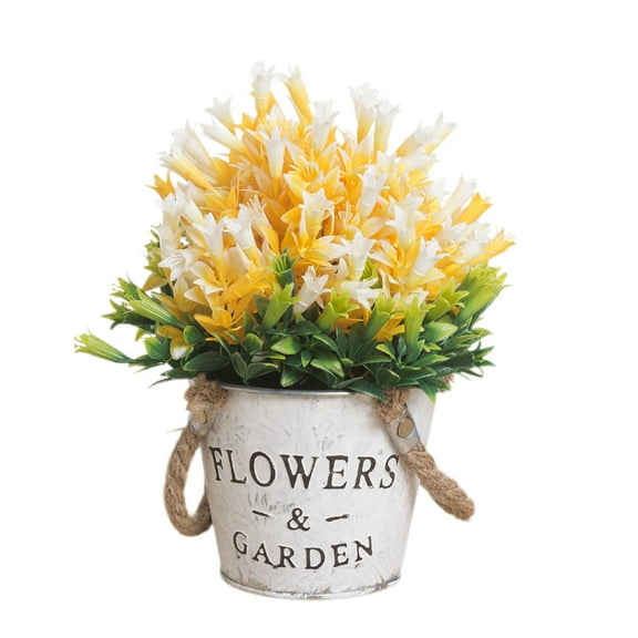 Simulation Flower Bouquet Living Room Table Flower Arrangement Flower Decoration Vase Potted Plant(Yellow)