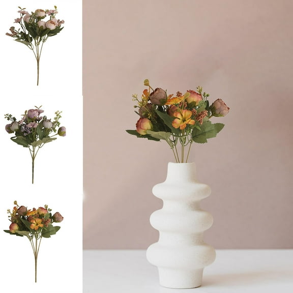 Simulation Flower Bouquet, Silk Flowers Arrangement for Home Living Room Decor, Vintage Rose Bouquet for Christmas Mantel Display, Hostess Gift and Holiday Party Favor, Fake Flowers Sopatenor