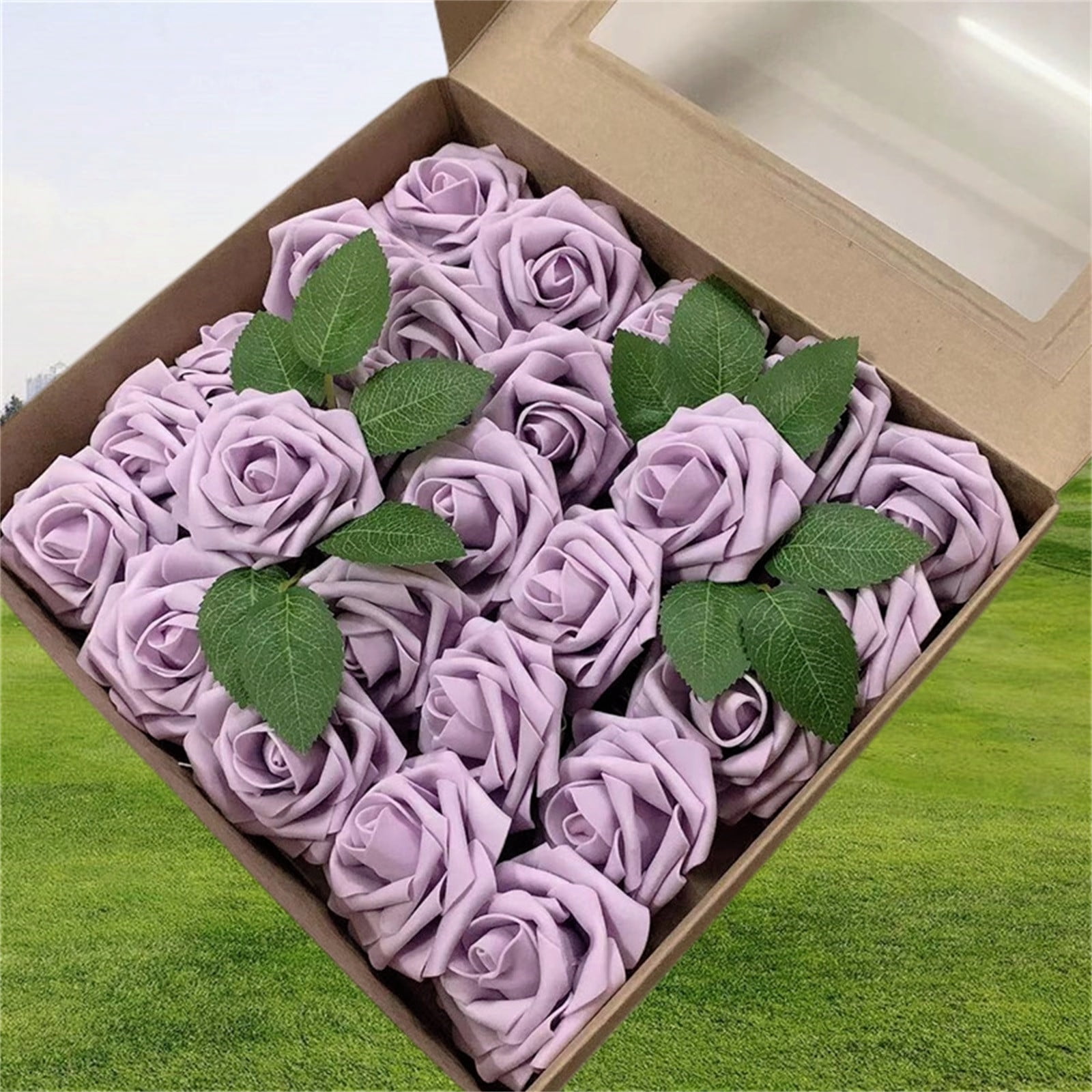 Simulation Flowers Gift Box 8cm Rose Rose Plus Leaf Belt Rod 25 Flowers