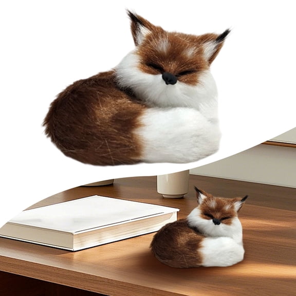 Simulation Fox Toy Furs Squatting Fox Model Home Decoration Animals World Collectible Gift for Animal Lovers (Fox-Coffee)