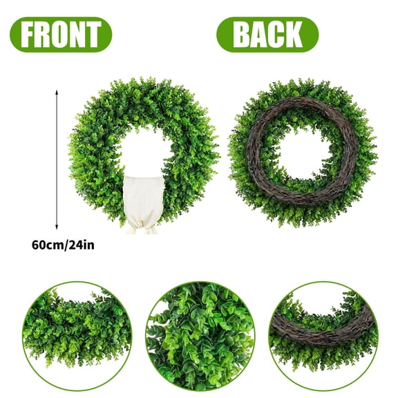 Simulation Of Frosted Grass Vine Circle With Greenery And Water Grass Vine Circle Flower Wreath, 24In Spring-Coloured Vine Circle + Silk Scarf 1Pc, 1* White Scarf For Indoor And