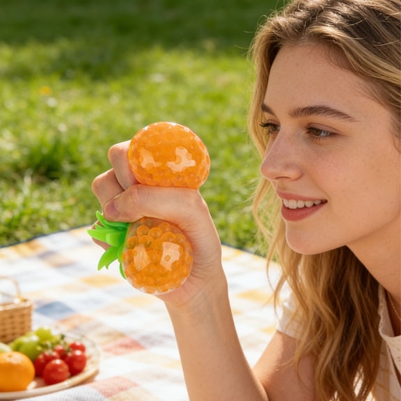 Simulation Fruit Pumpkin Shaped Silicone Squeeze Gadget, 5.9 in Water Bead Filled Sensory Anxiety Relief Squeeze Gadgetfor Office, Desk & Travel(Orange)
