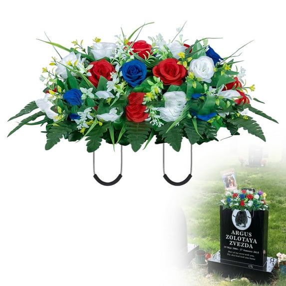 Simulation Funeral Flower Arrangement Tombstone Flower Arrangement Style 160, Cemetery Flower Saddle Outdoor Decorations Non Colors Rose Combination Flower