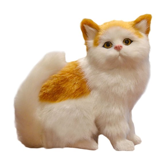 Furry Kitten Figurine - Realistic Stuffed Cat Decor for Desk, Car & Shelf - Handcrafted Collectible Animal Replica with Synthetic - Photo Prop
