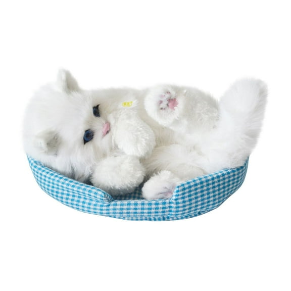 A Simulation Furry Kitty Realistic Meowing Bed Home Office Shelf Car Decoration Ornaments Will Call Doll Toy Kids Gifts 1Pc Cute Cat Figure With Sound Random Cushion Design Weight 0.39 Lbs