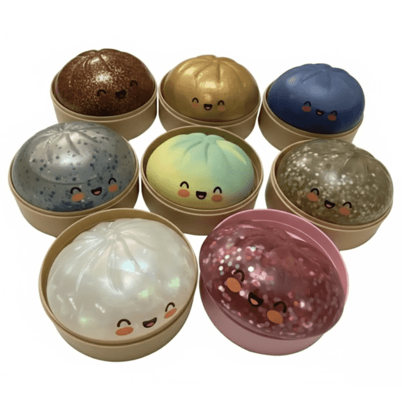 Simulation Glitter Dumpling Squishiess Toys Stress Relief Fidget Toys for Office School Home Travel, Fun Gift Idea,Golden