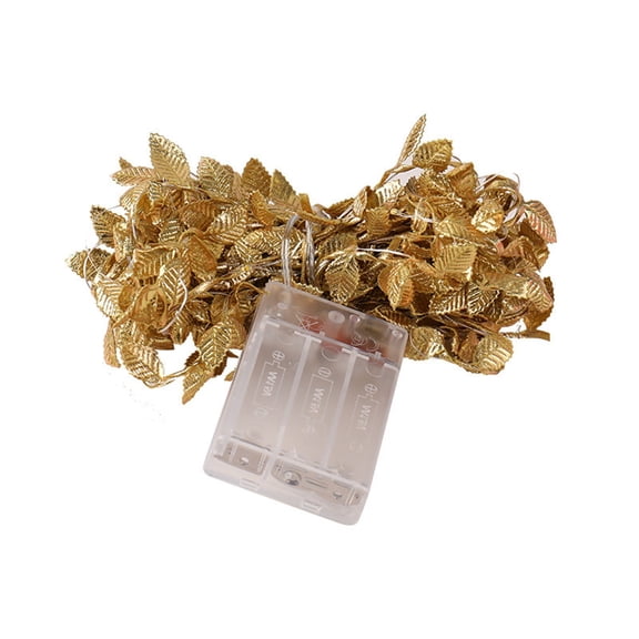 Simulation Golden Leaf Copper Wire Light String, Battery Powered Warm LED Fairy Lights for Thanksgiving Christmas Decor, Flexible Rattan Leaf Lamp for Wreath Tree Indoor