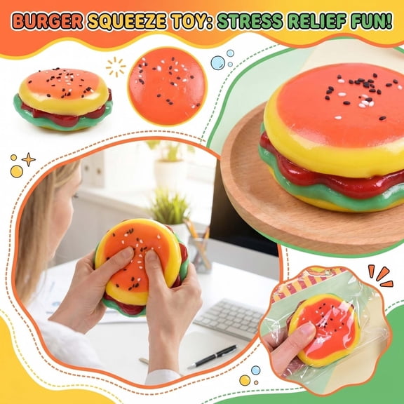 Simulation Hamburger Fast Food Squishy Fidget Toys for Adults Textured Layered Sensory Gadget Realistic Silhouette Office Desk Accessory Rebound Pressure Relief Tool 1 Pack