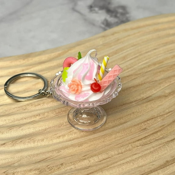 Simulation Ice Cream Keychain Creative Food Key Chains For Women Cute Imitation Sundae Dessert Cup Bag Pendants Key Ring Gift